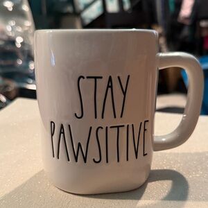 Rae Dunn White Mug with Black 'STAY PAWSITIVE' Text